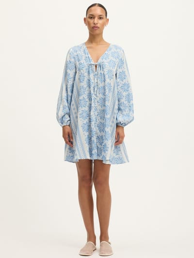 For The Creators Deborah Waffle Mini Dress in Bright White and Blue