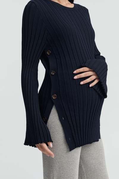 Legoe Heritage Luxe L/S Button Knit (Dark Navy)