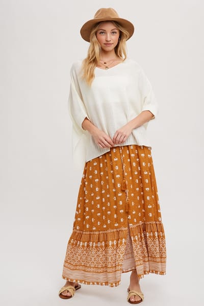 Bluivy Rust Floral Button Front Maxi Skirt