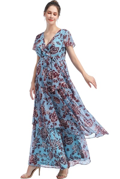 Kimi + Kai Kimi + Kai Maternity "Elisa" Faux Wrap Chiffon Maxi Dress