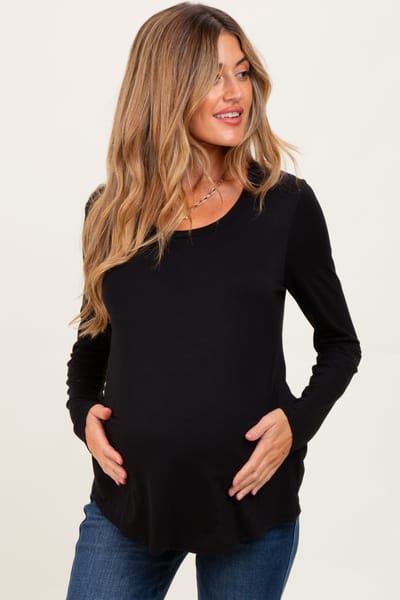 Hello Miz Black Inner Layer Maternity/Nursing Long Sleeve Top