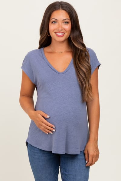 Be Cool Light Navy V-Neck Maternity Top