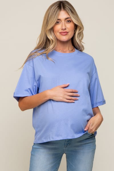 Vine & Love Periwinkle Basic Rolled Short Sleeve Maternity T-Shirt