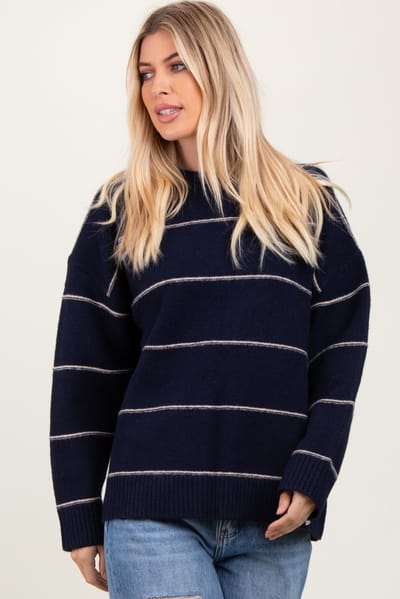Buttermelon Navy Striped Drop Shoulder Sweater