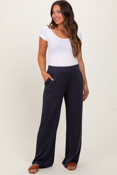 PinkBlush Charcoal Basic Wide Leg Pocketed Maternity Pants