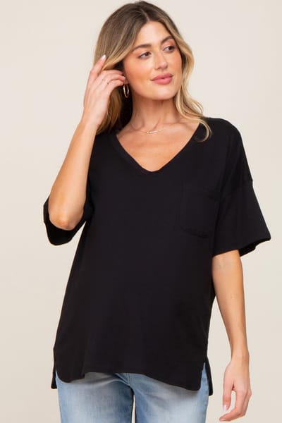 Culture Code Black Pocketed V-Neck Maternity Top