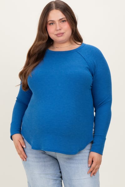 PinkBlush Blue Baby Waffle Knit Long Sleeve Maternity Plus Top