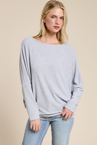 Charlotte Avery Heather Grey Ribbed Dolman Top