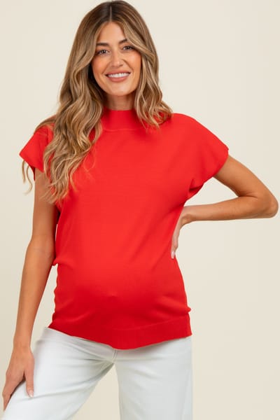 AnnieWear Red Mock Neck Knit Maternity Top