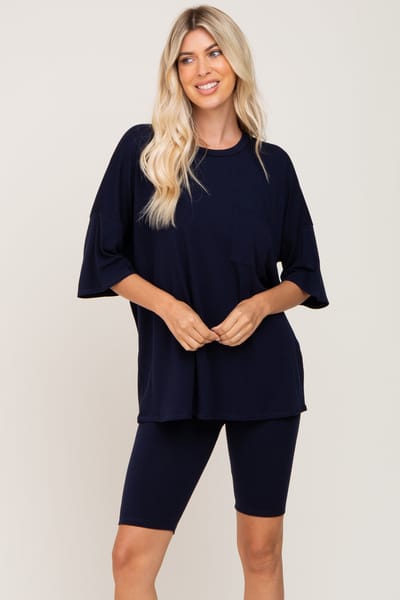 Rhea + Thea Navy Biker Short Sleep Set