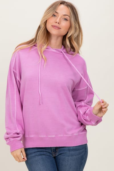 Zenana Outfitters Pink French Terry Hooded Sweatshirt