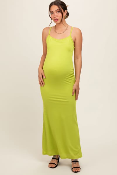 Shop Iris Basic Lime Ribbed Fitted Maternity Maxi Dress