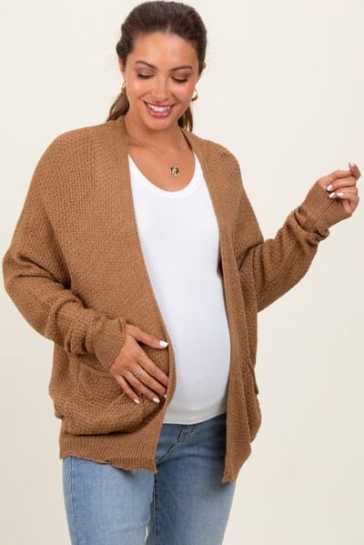 PinkBlush Dark Yellow Pocketed Open Maternity Cardigan