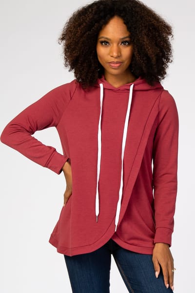 Hello Miz Red Layered Front Nursing Fleece Hoodie