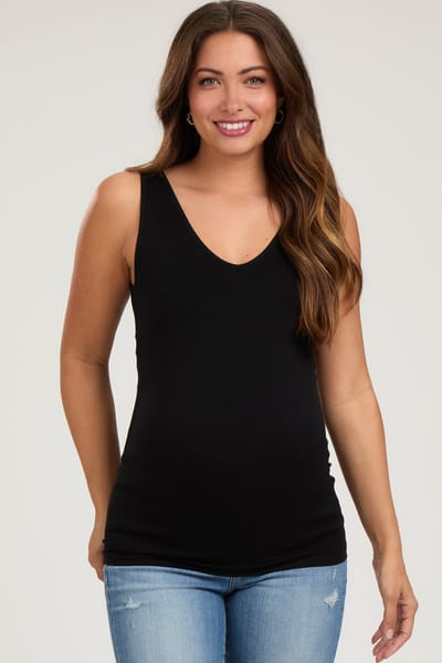 PinkBlush Black Sleeveless Fitted Maternity Tank Top