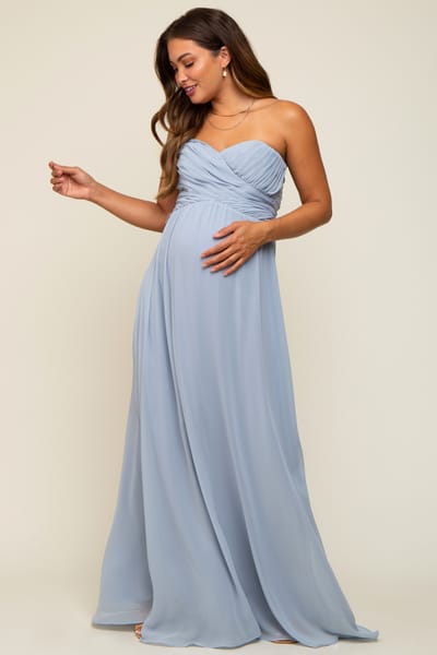 Sugarlips Light Blue Sweetheart Convertible Chiffon Maternity Gown