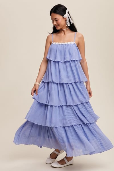 Listicle Periwinkle Ruffle Tiered Maxi Dress