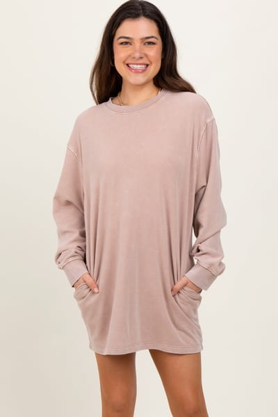 Hyfve Taupe Long Sleeve Oversized Sweatshirt Mini Dress