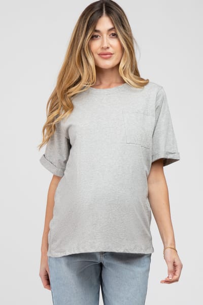 PinkBlush Heather Grey Oversized Pocket Front Short Sleeve Maternity Top