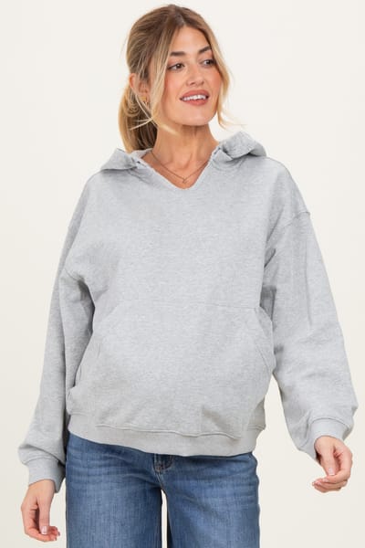 Bluivy Heather Grey Split Neckline Maternity Hoodie