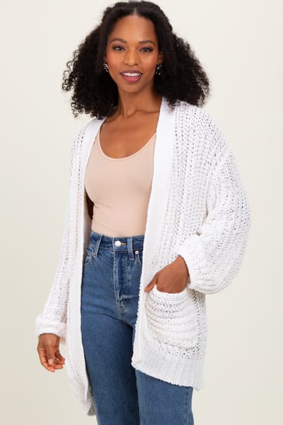 Miracle Cream Chunky Knit Oversized Pocket Cardigan