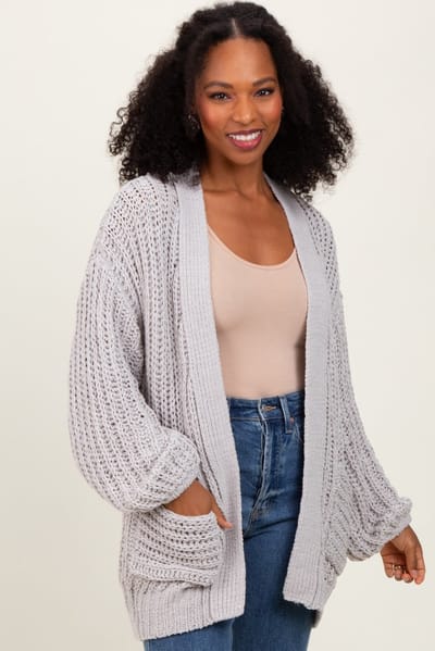 Miracle Heather Grey Chunky Knit Oversized Pocket Cardigan