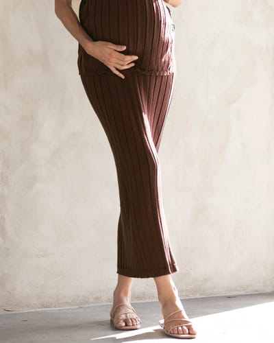 Angel Maternity Zélie Wide Rib Maternity Midi Skirt in Chocolate