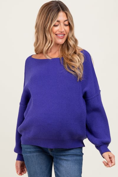 &merci Royal Blue Balloon Sleeve Boat Neck Knit Maternity Sweater
