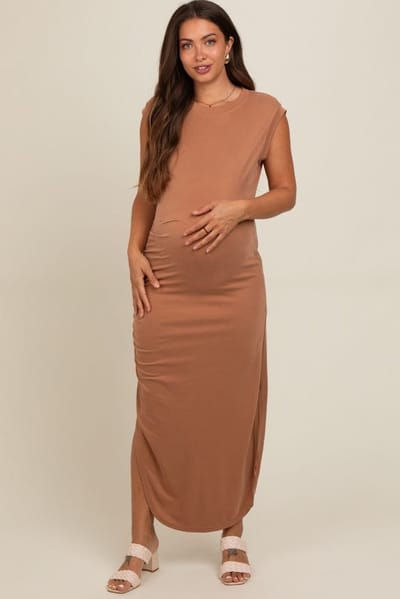PinkBlush Mocha Fitted Maternity Midi Dress