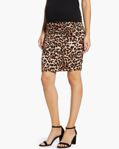 Angel Maternity Leopard Print Ruched Summer Maternity Skirt