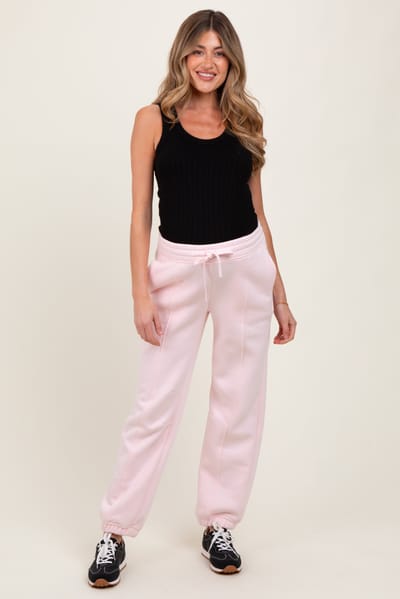 Rae Mode Light Pink Drawstring Relaxed Fit Maternity Sweatpants