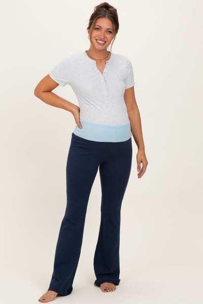 Shop Iris Basic Navy Contrast Waistband Flared Maternity Lounge Pants