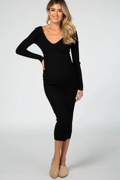 Aura Maternity Cozy Cotton V-Neck Maternity Dress