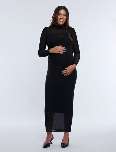 Motherhood Maternity Long Sleeve Bodycon Maxi Dress in Mesh