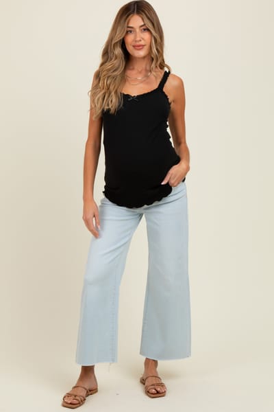 Vervet Light Blue Raw Hem Cropped Wide Leg Maternity Jeans