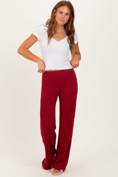 Hyfve Red Brushed Knit Flare Leg Pants