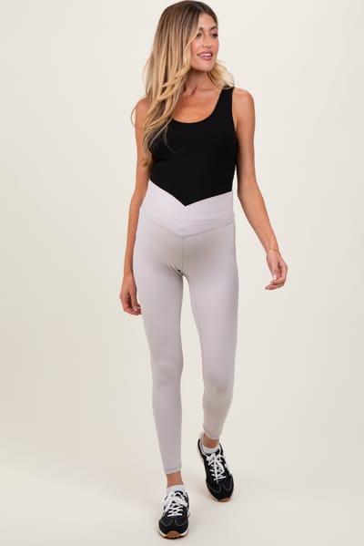 PinkBlush Beige Crossover Waistline Maternity Leggings