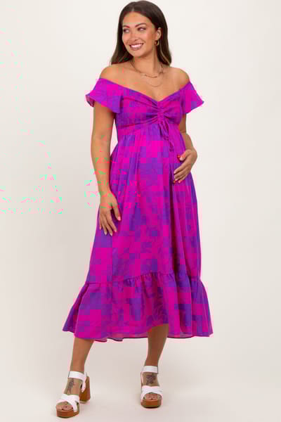 Dress Day Magenta Multi Smocked Top Maternity Maxi Dress
