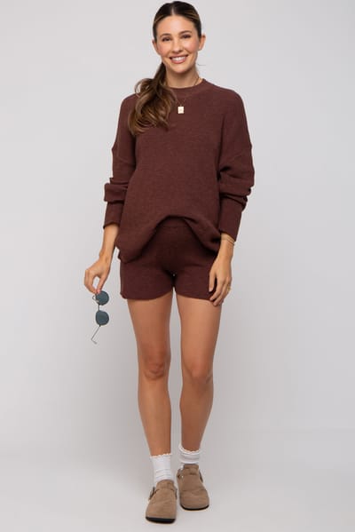 Sweet Generis Brown Sweater and Short Maternity Set