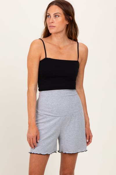Hello Miz Heather Gray Ribbed Maternity High Waisted Lounge Shorts