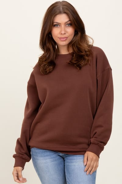 Zenana Outfitters Brown Fleece Crew Neck Relaxed Fit Sweatshirt