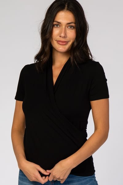 Hello Miz Black Short Sleeve Wrap Front Nursing Top