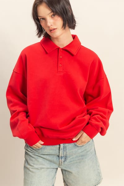 Hyfve Red Oversized Polo Pullover