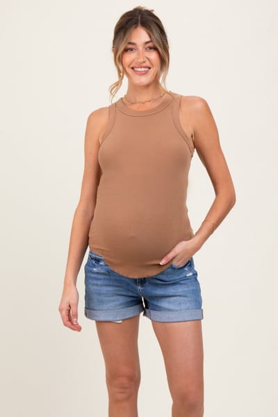 Risen Jeans Navy Distressed Rolled Cuff Maternity Jean Shorts