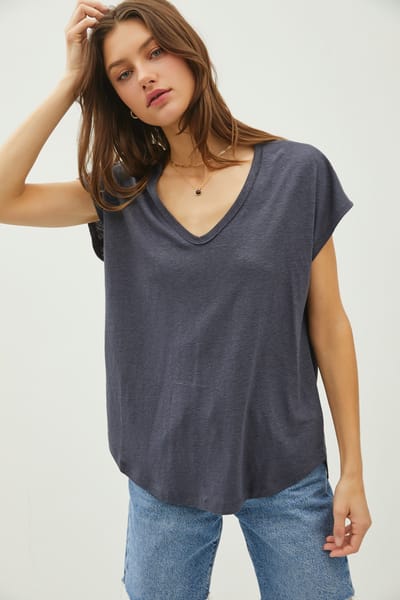 Be Cool Charcoal V-Neck Top