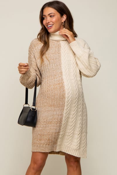 PinkBlush Taupe Color Blocked Turtleneck Maternity Sweater Dress