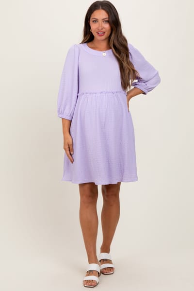 Rhea + Thea Lavender Knit Ruffle Trim Maternity Dress