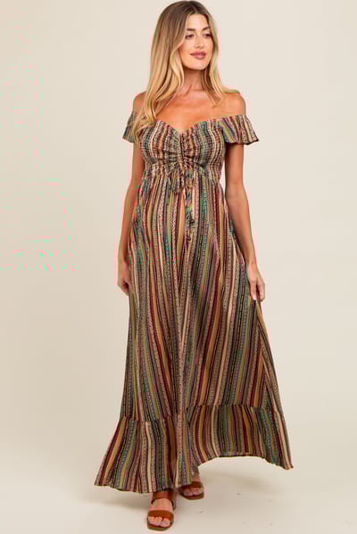 PinkBlush Multicolor Off Shoulder Cinched Maternity Maxi Dress