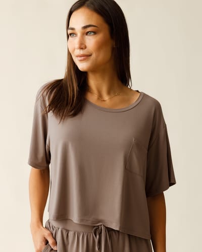 Storq Aria Bamboo Casual Cropped Short Sleeve Top | Taupe