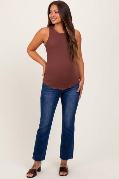 Vervet Navy Blue Cut Hem Kick Flare Maternity Jeans